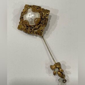 Vintage Signed Miriam Haskell Baroque Faux Pearl Art Nouveau Brooch Filigree